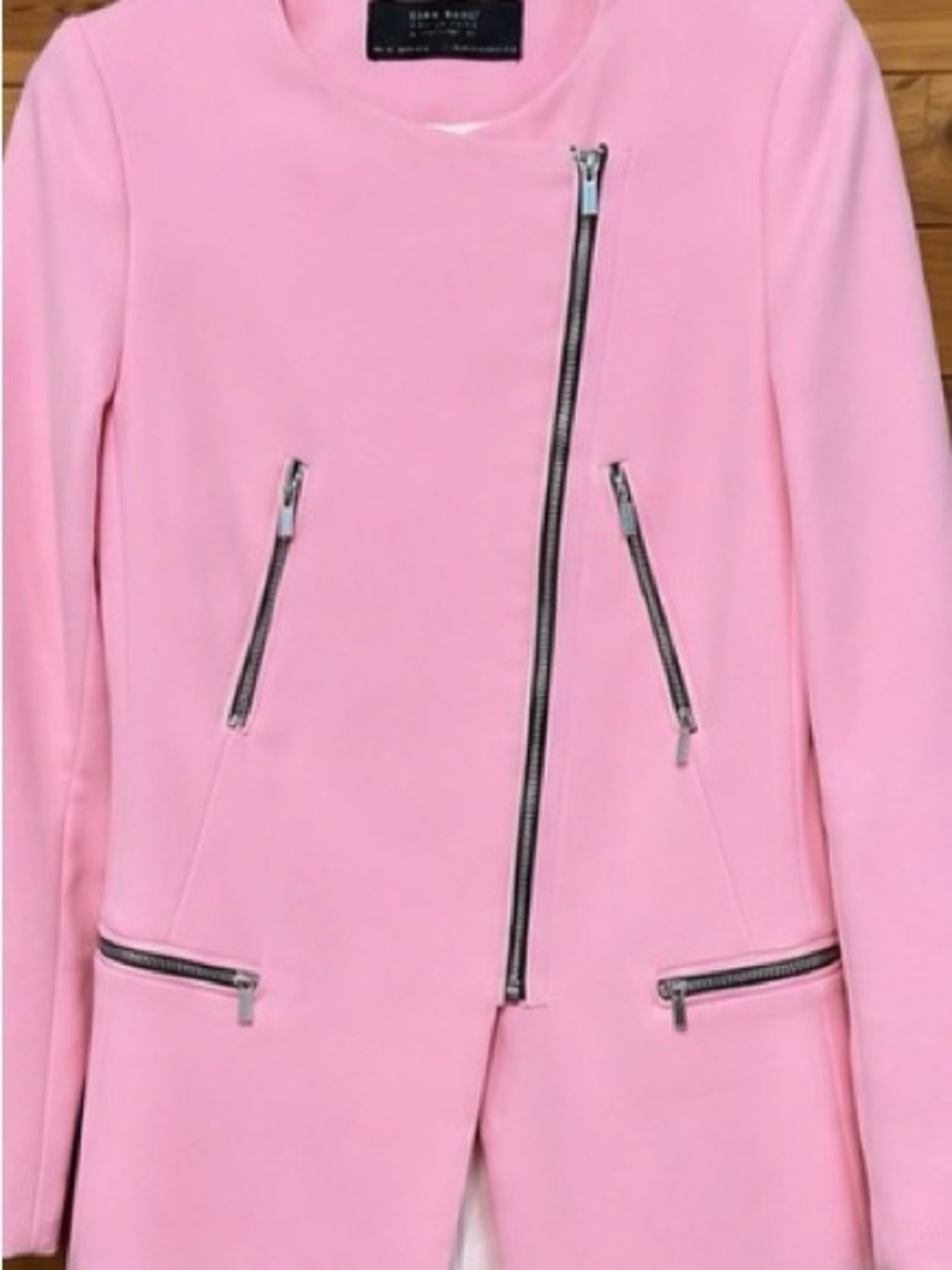 ZARA Pink Asymmetric Zip Jacket XS Long Blazer